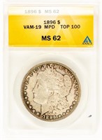 Coin 1896(P) Morgan Silver $ ANACS-MS62 Top100
