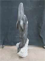 CARVED SOAPSTONE DOLPHIN FIGURE ON STONE BASE