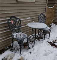 CAST ALUM TABLE AND 2 CHAIRS