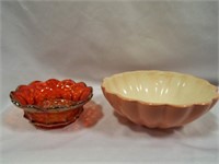 Ceramic Scalloped Pink Glaze Bowl & Fenton Red