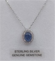 Sterling Silver Chain & Blue Star Sapphire Pendant