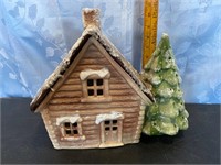 Ceramic Light Up Cabin and Tree