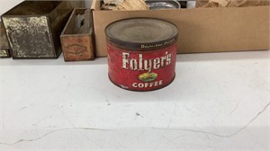 Vintage Folgers coffee tin wooden box