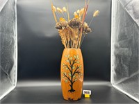 Ceramic vase with tree adornment & dried flowers