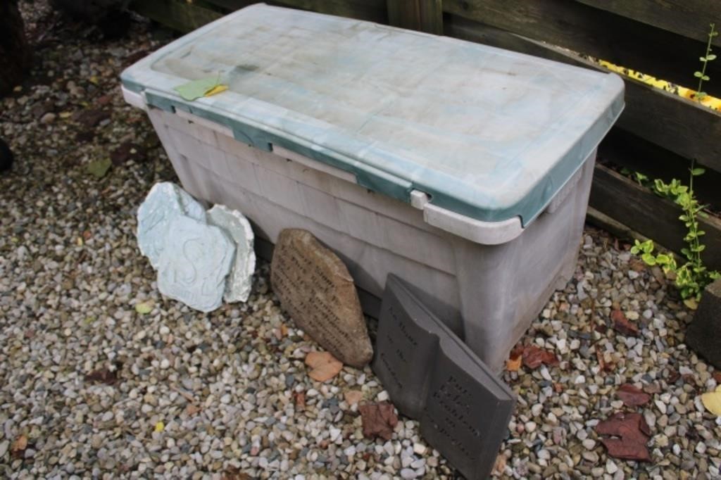 Older Storage Box & Contents incl Garden Stones