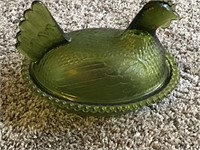 GLASS HEN ON NEST = GREEN = VERY NICE