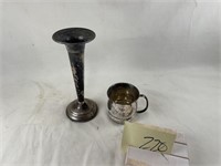Sterling weighted candlestick 6.5" and baby cup