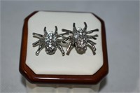 Silver Toned & CZ Spider Cuff Links