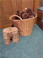 Basket of pinecones and wood