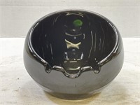 MCM Viking glass black orb ashtray with original