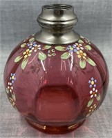 Cranberry Hand Painted Glass Perfume Bottle