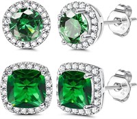 18k Gold-pl. 5.91ct Emerald Stud Earrings