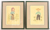 Color Etchings of Amish Kids by Xtian Newswanger