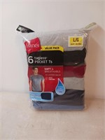 6 Pack Hanes Large Tagless Pocket  T-shirts