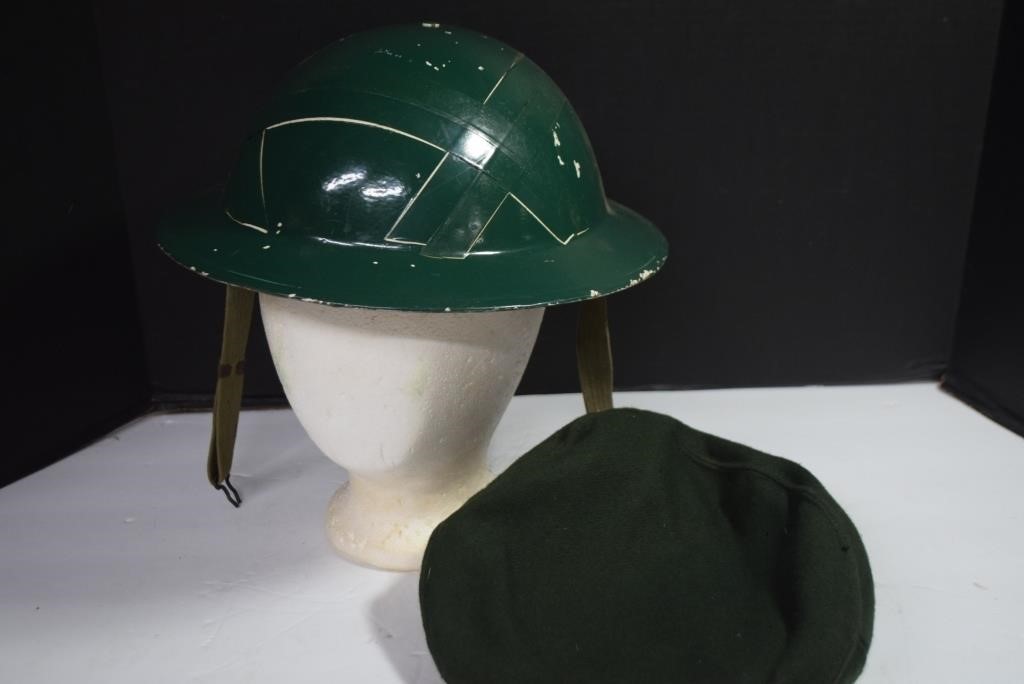 WWII Combat Military Helmet & Wool Beret Hat