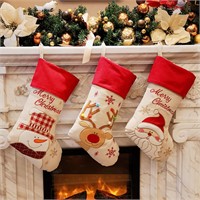 WEWILL Vintage Christmas Stockings Set of 3 Santa,
