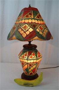 Unusual Vintage Hand-Painted Camel Skin Lamp