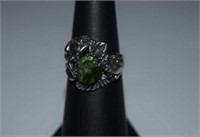 Sterling Silver Ring w/ Frogs & Rough Emerld