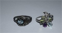 Sterling Silvr Feather Style Ring w/ Topaz, and