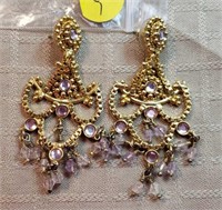 Golden Earrings with Light Purple Stone