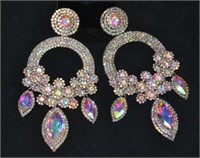 Large Pair Fashion Opalescent Rhinestone Earrings