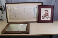 Asian Silk Panel Framed, Antique Mirror & More