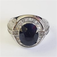 $320 Silver Rhodium Plated Sapphire(4.15ct) Ring