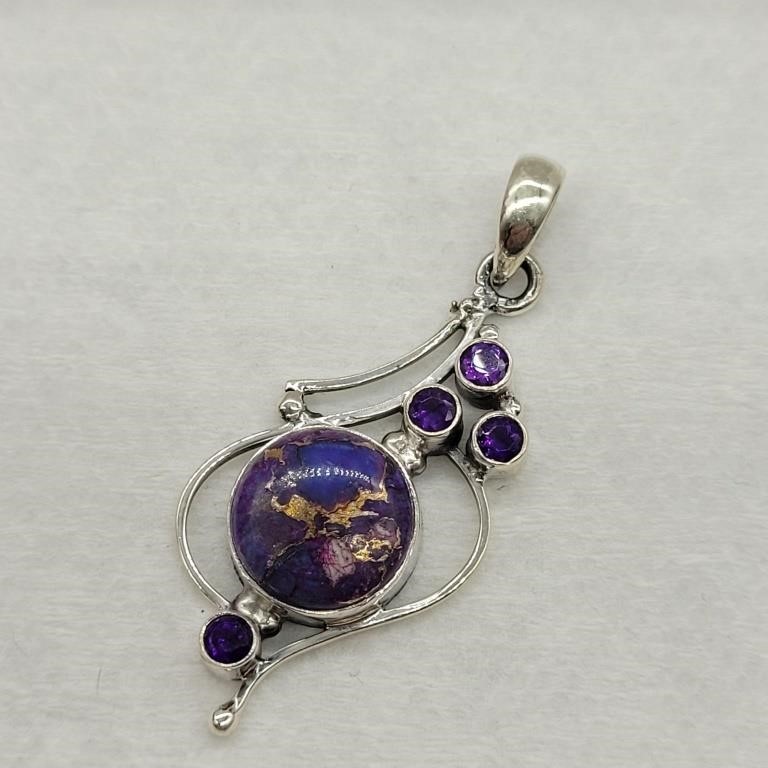 925 SILVER AMETHYST & PURPLE COPPER FUSED STONE