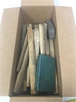 Box of hammers and handles.