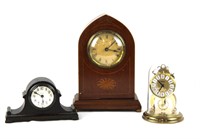 3 Edwardian Mahogany Inlaid, Bulova Mantel Clocks+