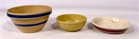 Yellow ware: Mixing bowl, blue rings,  9.5" dia.