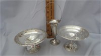 329.5 GR. STERLING BASKET & CANDY DISHES, WEIGHTED
