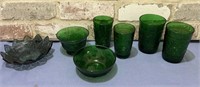 (7 PCS) VINTAGE ANCHOR HOCKING GLASS FOREST GREEN