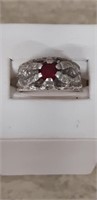Ster. Silver ring with garnet red stone size 8.5
