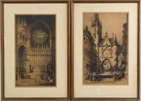 Pair Antique English signed etchings