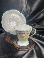 Antique Thin Porcelain Tulip Cup Saucer & Stand