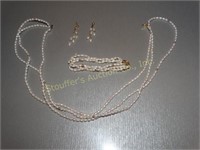 Pearl necklace 18"L, bracelet 7"L & earrings 14k
