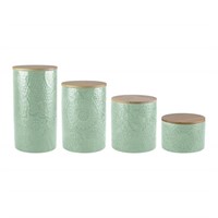 4-Piece Embossed Sage Stoneware Canister Set with