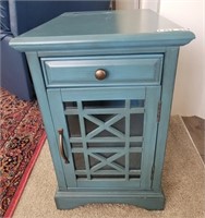 Turquoise Painted Side Table w/ Rear Compartment