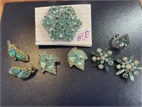Judy Lee white aqua green blue rings earrings