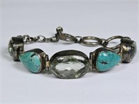 Sterling Natural Turquoise & Crystal Bracelet