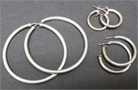 3 Sets of Sterling Silver Hoop Earrings, 2" Larges