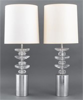 Art Deco Revival Glass and Steel Table Lamps, Pair