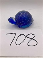 Blue Glass Turtle Paperweight