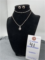 Silver Precious Stone Necklace& Earring Set