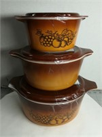 Pyrex Old Orchard Set (3 Lids 3 Dishes)