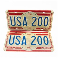 1976 IL Bicentennial`License Plate Set # USA 200