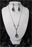 Cabachon Necklace & Earrings Set - Signed