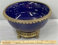 Brass Mount Porcelain Punch Bowl