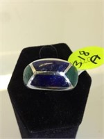 STERLING RING W/LAPIS & MALACHITE INLAY, SIZE 6.5